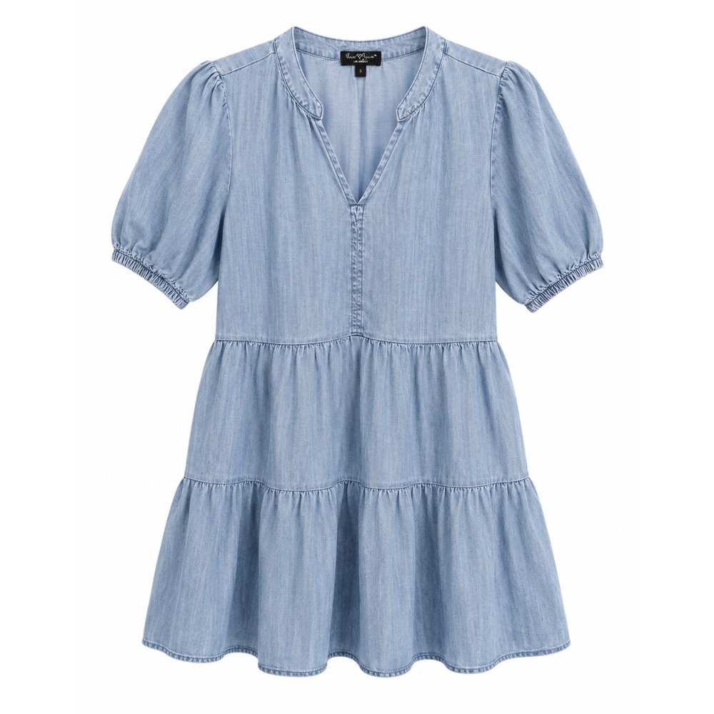Velvet Heart Denim Dress Womens Small Light Blue Excellent Tiered Babydoll Mini